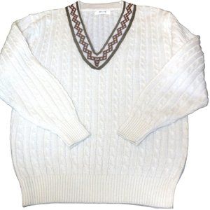Pullover Sweater LARGE cable knit long sleeve v-neck cream color